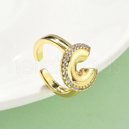 Brass Micro Pave Cubic Zirconia Open Cuff Rings RJEW-V009-11G-1