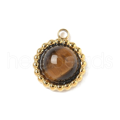 Natural Tiger Eye Half Round Charms STAS-P394-07G-04-1