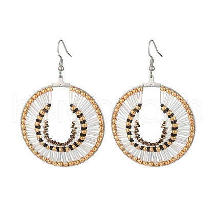 Glass Seed Braided Flat Round Dangle Earrings EJEW-MZ00062-01-1