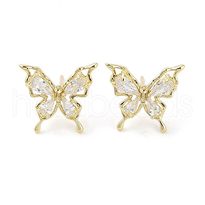 Butterfly Brass Stud Earrings with Glass for Women EJEW-L285-013G-1