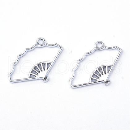 Rack Plating Alloy Fan Open Back Bezel Pendants PALLOY-S047-20D-FF-1
