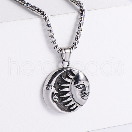 Cool Men's Stainless Steel Moon Sun Yin-yang Pendant Necklaces LE7690-2-1
