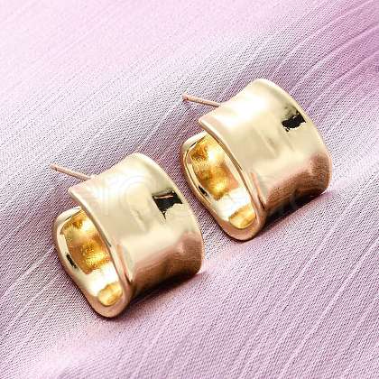 Brass C-Shaped Stud Earrings EJEW-R025-37G-1