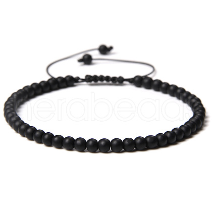 Adjustable Women's Black Agate Beaded Bracelet CN3407-30-1