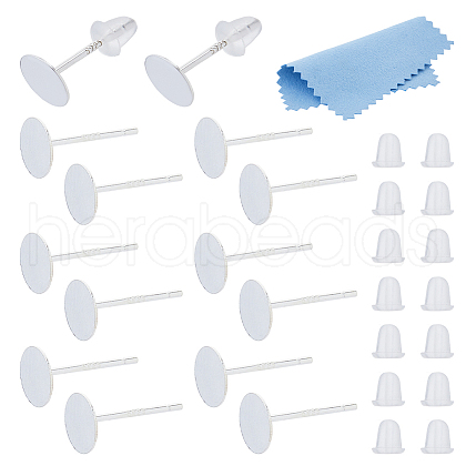 DICOSMETIC 925 Sterling Silver Flat Pad Stud Earring Findings STER-DC0001-57A-1