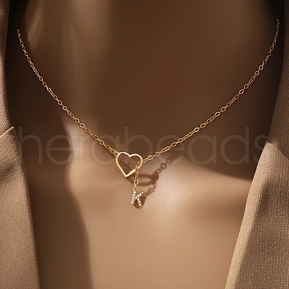 Heart Letter Brass Micro Pave Clear Cubic Zirconia Initial Lariat Necklaces FS-WG6D374-11-1