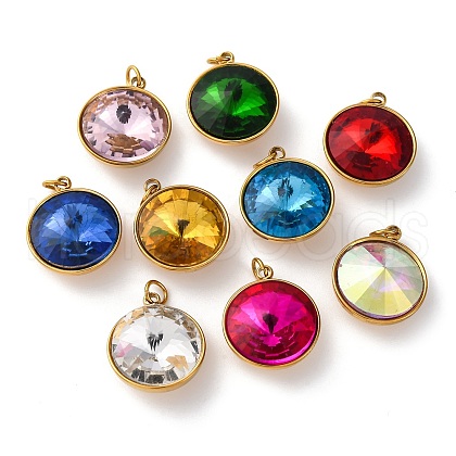 316 Stainless Steel Faceted Glass Pendants STAS-K258-46G-1
