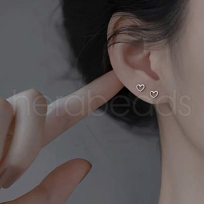 925 Sterling Silver Hollow Heart Stud Earrings EJEW-Q030-01P-1