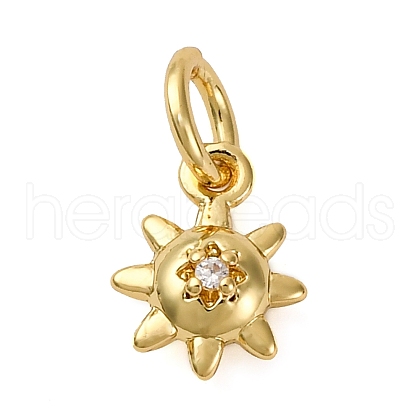 Brass Micro Pave Cubic Zirconia Sun Charms KK-P308-66G-1