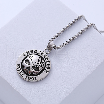 Stainless Steel Big Eye Skull Punk Halloween Pendant Necklaces JH8700-1