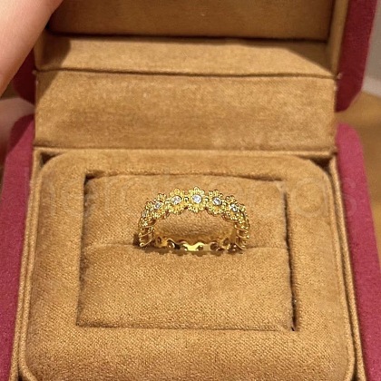 Brass Micro Pave Cubic Zirconia Flower Adjustable Cuff Rings for Women RJEW-B125-02G-1