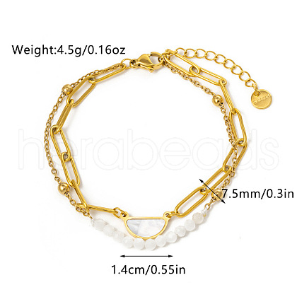 304 Stainless Steel & Natural Moonstone & Shell Beads Double Layer Bracelets FS-WG382E7-01-1