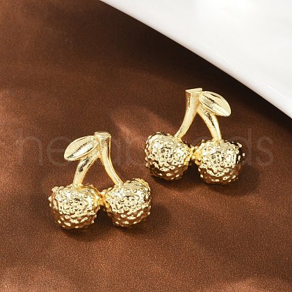 Cherry Brass Stud Earrings EJEW-F895-18G-1