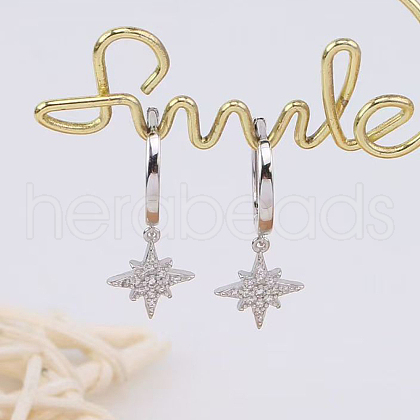 Elegant 925 Sterling Silver Star Hoop Earrings DE4075-2-1
