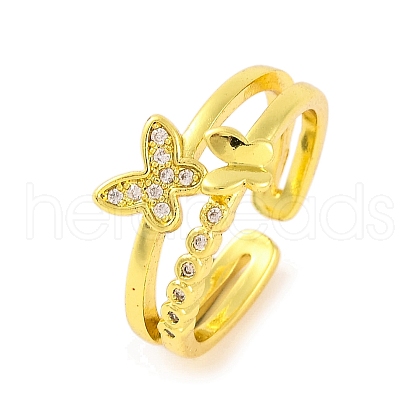 Butterfly Brass Micro Pave Clear Cubic Zirconia Open Cuff Rings for Women RJEW-U003-06G-1