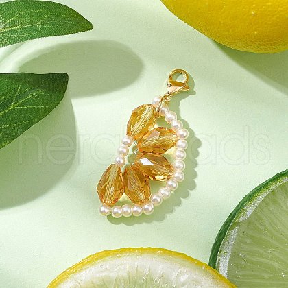 Orange Glass Pearl & Glass Beads Pendant Decorations HJEW-TA00336-03-1