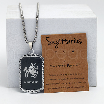 Rectangle with Twelve Constellations Pattern Alloy Pendant Necklaces WGEC014-09-1