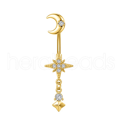 304 Stainless Steel Pave Clear Cubic Zirconia Curved Barbell Dangle Belly Rings FS-WG7A03F-16-1