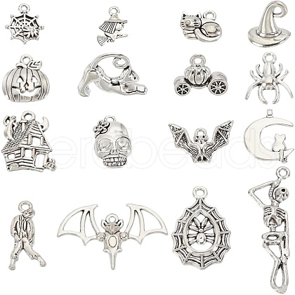 ARRICRAFT 64Pcs 16 Styles Halloween Tibetan Style Alloy Pendants FIND-AR0005-26-1