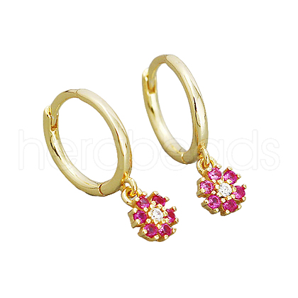 925 Sterling Silver Mirco Pave Cubic Zirconia Flower Hoop Earrings OO2534-7-1