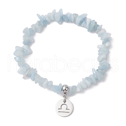 Natural Aquamarine Chip Beaded Stretch Bracelets BJEW-JB11133-09-1