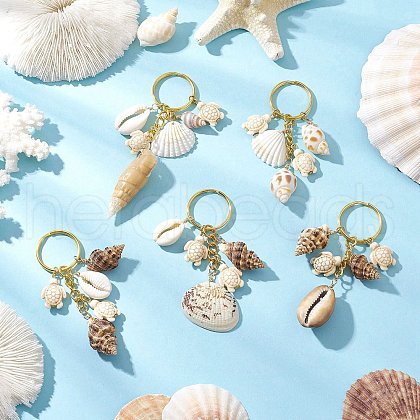Ocean Style Natural Shell with Synthetic Turquoise Keychains KEYC-JKC01231-1