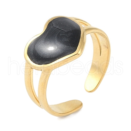 Ion Plating(IP) 304 Stainless Steel Enamel Heart Cuff Finger Rings RJEW-L107-059G-02-1