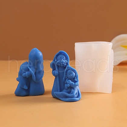 DIY Nativity Scene Candle Silicone Statue Molds AJEW-M212-01B-1