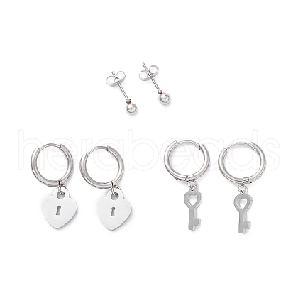 Non-Tarnish 3 Pairs 3 Style 304 Stainless Steel Ball Stud Earrings EJEW-B020-04P-1
