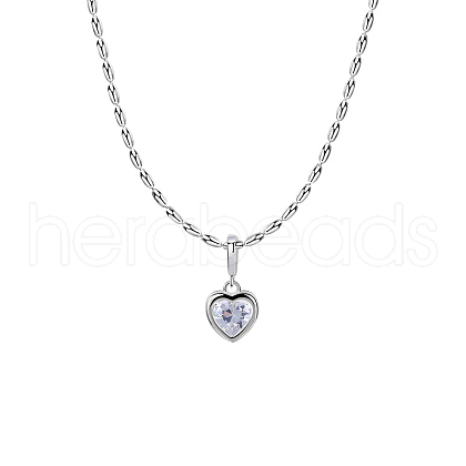 925 Sterling Silver Pave Cubic Zirconia Birthstone Heart Pendant Necklaces for Women EE9411-1-1