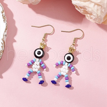Human with Evil Eye Baking Paint Glass Seed Beads Resin Dangle Earrings EJEW-MZ00431-05-1