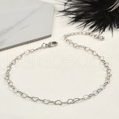 Brass Heart Link Bracelets for Women BJEW-G735-07P-1