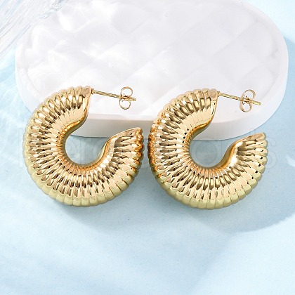 C-Shaped 304 Stainless Steel Stud Earrings for Women EJEW-A125-03G-1