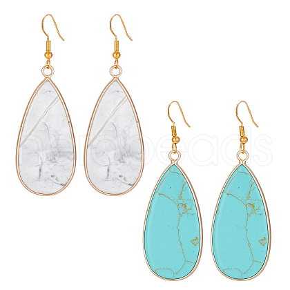ANATTASOUL 2 Pairs 2 Style Synthetic Turquoise & Natural Howlite Teardrop Dangle Earrings EJEW-AN0002-33-1