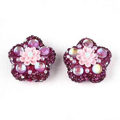 Flower Shape Polymer Clay Rhinestone Beads CLAY-U023-01K-1