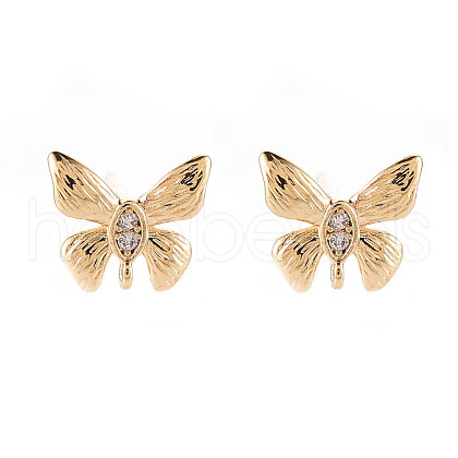 Brass Micro Pave Clear Cubic Zirconia Stud Earrings Findings KK-T062-71G-NF-1