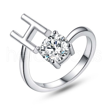 Anti-Tarnish Rhodium Plated 925 Sterling Silver Initial Letter Open Cuff Ring JR852H-1