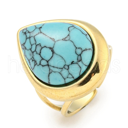 Ion Plating(IP) 304 Stainless Steel Synthetic Turquoise Cuff Rings G-Z056-09G-04-1