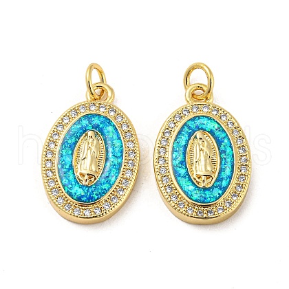 Brass Micro Pave Cubic Zirconia with Synthetic Opal Pendants KK-D096-03A-01-1