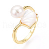 Mother's Day Jewellery Natural Pearl Open Cuff  Ring with Msilver-Lipped Pearl Oyster PEAR-N022-C11-1