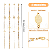 FIBLOOM 4Pcs 4 Style 304 Stainless Steel Jesus & Cross Link Bracelets Set with 201 Stainless Steel Beaded Chains BJEW-FI0001-35-2