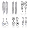 FIBLOOM 6 Pairs 6 Style Alloy Rhinestone Teardrop Dangle Clip-on Earrings EJEW-FI0002-91-9