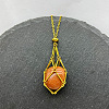 Synthetic Goldstone Nuggets Macrame Pouch Pendant 201 Stainless Steel Chain Necklaces FS-WG7A779-19-1