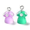 Luminous Resin Cartoon Mushroom Charms with Platinum Tone Iron Loops CRES-Z004-02-3