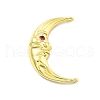 Brass Deep Pink Cubic Zirconia Crescent Moon Face Connector Charms KK-D359-26G-1