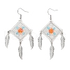 Glass Seed Bead Feather Dangle Earrings EJEW-MZ00284-1