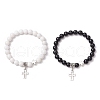 2Pcs Natural Obsidian & Mashan Jade Round Bead Stretch Bracelets BJEW-JB11599-2