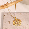 Stainless Steel Hollow Rose Stud Earrings & Pendant Necklaces Sets for Women DE4974-1-3