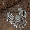 Ethnic Style Zinc Alloy Pave Synthetic Turquoise Teardrop Statement Chunky Bib Necklaces for Women FS-WG23959-06-1