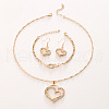 Heart Alloy Crystal Rhinestone Pendant Necklace & Dangle Earring & Link Bracelet Sets FS-WGED074-01-5